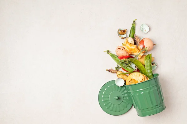 Poubelle Compost Vert Restes Cuisine Recyclage Des Escarpements Concept Vie — Photo