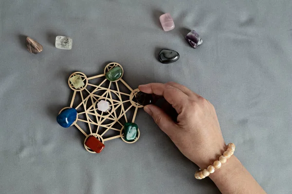 Healing Chakra Crystal Grid Therapy Rituals Gemstones Wellness Healing Meditation — Stock Photo, Image
