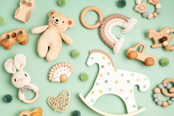 Eco Fiendly Child Wooden Toys Sustainable Developmental Sensory Toys Babies — Stock Photo, Image