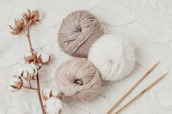 Craft Knitting Hobby Background Yarn Natural Colors Recomforting Hobby Reduce — Stock Photo, Image