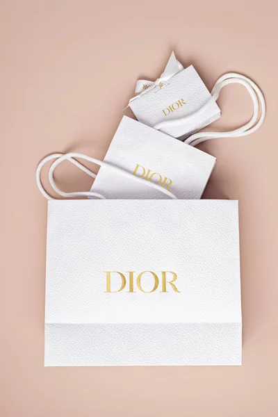 Lyon, France - October 04, 2023: White Dior bag. Luxury gift for holidays, mothers day, birthday, saint valentine day, christmas