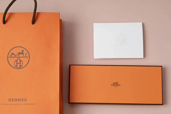 Lyon France October 2023 Orange Hermes Boxes Luxury Gift Holidays — Stock Photo, Image