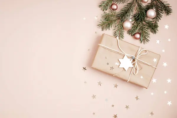 Fundo Natal Com Caixa Presente Celebração Natal Preparação Para Férias — Fotografia de Stock