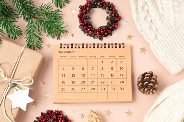 Christmas Background Calendar December Xmas Decoration Winter Holidays Celebration Concept — Stock Photo, Image