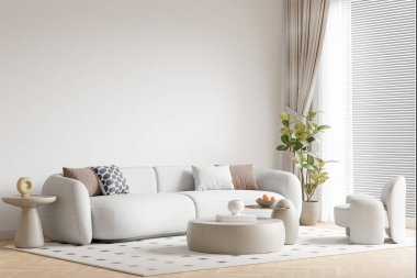 Wabi-Sabi İçişleri Oturma Odası Duvar Kağıdı Modeli - 3D resim, 3D çizim