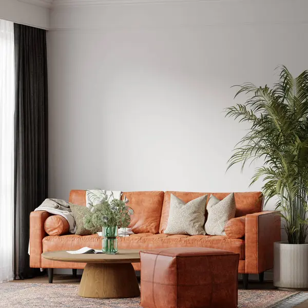 Deri koltuklu, Kol Koltuklu ve Retro Dekorasyonlu Modern Orta Çağ Oturma Odası - 3D