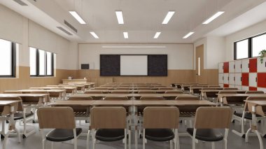 Masa ve Sandalyeli Modern Sınıfın İç Tasarımı - 3d Hazırlama