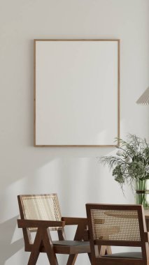 İskandinav Yemek Odası Ahşap Masa, Rattan Sandalyeleri ve Doğal Işık 3D İç Modeli