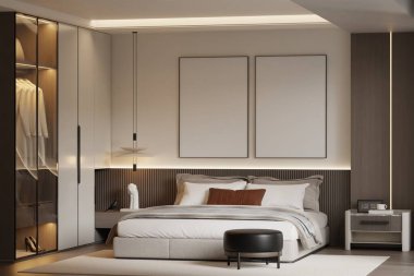 Modern Minimalist Yatak Odası İç Çerçeve Posteri 3B Yapılandırma