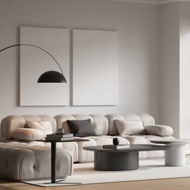 Modern Oturma Odası Çerçeve Posteri Model - 3d Hazırlama