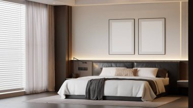 Modern Minimalist Yatak Odası İç Modeli Poster Çerçevesi Model 