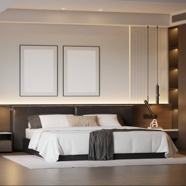 Modern Minimalist Yatak Odası İç Modeli Poster Çerçevesi Model 