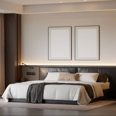 Modern Minimalist Yatak Odası İç Modeli Poster Çerçevesi Model 