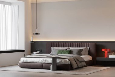 Minimalist Yatak Odası İçi Boş Poster Çerçeveleri ve Konforlu Işıklandırma