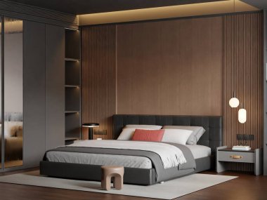 Modern Minimalist Yatak Odası İç Modeli Poster Çerçevesi Model Duvarı