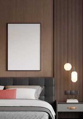 Modern Minimalist Yatak Odası İç Modeli Poster Çerçevesi Model Duvarı