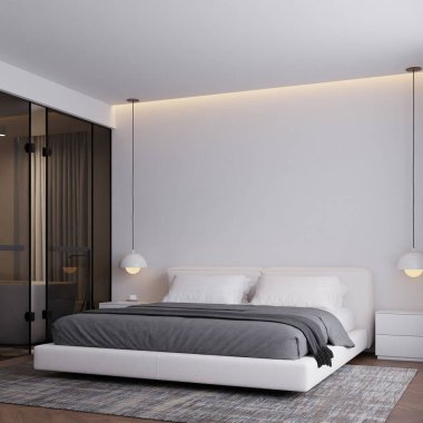 Tarafsız Renkler ve Çerçeve Posteri Modifiye Edilmiş Modern Minimalist Yatak Odası İçi