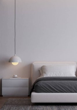 Tarafsız Renkler ve Çerçeve Posteri Modifiye Edilmiş Modern Minimalist Yatak Odası İçi