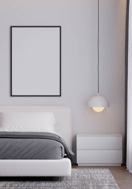 Tarafsız Renkler ve Çerçeve Posteri Modifiye Edilmiş Modern Minimalist Yatak Odası İçi