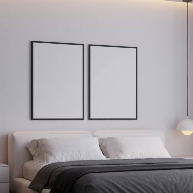 Tarafsız Renkler ve Çerçeve Posteri Modifiye Edilmiş Modern Minimalist Yatak Odası İçi
