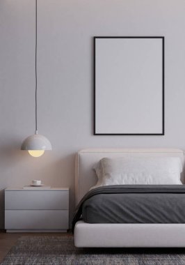 Tarafsız Renkler ve Çerçeve Posteri Modifiye Edilmiş Modern Minimalist Yatak Odası İçi