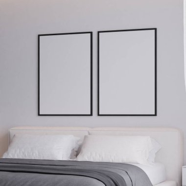 Tarafsız Renkler ve Çerçeve Posteri Modifiye Edilmiş Modern Minimalist Yatak Odası İçi
