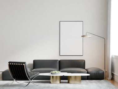 Modern Minimalist Oturma Odası İç Modeli Poster Çerçevesi Model Duvarı