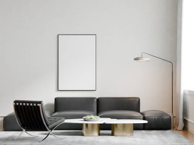 Modern Minimalist Oturma Odası İç Modeli Poster Çerçevesi Model Duvarı