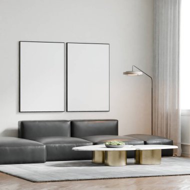 Modern Minimalist Oturma Odası İç Modeli Poster Çerçevesi Model Duvarı