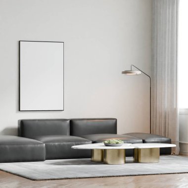 Modern Minimalist Oturma Odası İç Modeli Poster Çerçevesi Model Duvarı