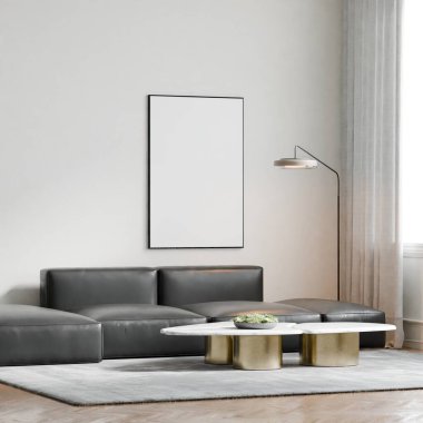 Modern Minimalist Oturma Odası İç Modeli Poster Çerçevesi Model Duvarı