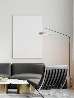 Modern Minimalist Oturma Odası İç Modeli Poster Çerçevesi Model Duvarı