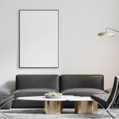 Modern Minimalist Oturma Odası İç Modeli Poster Çerçevesi Model Duvarı