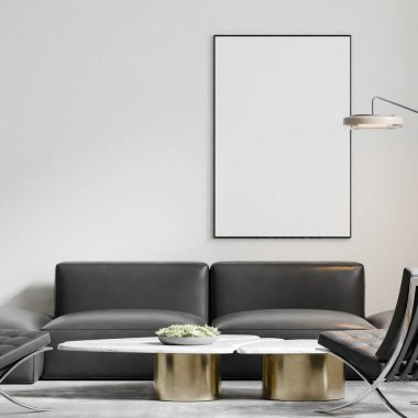 Modern Minimalist Oturma Odası İç Modeli Poster Çerçevesi Model Duvarı