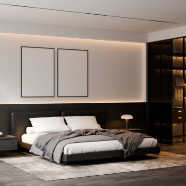Modern Minimalist Yatak Odası İç Modeli Poster Çerçevesi Model 