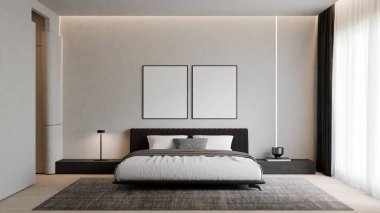 Modern Minimalist Yatak Odası İç Modeli Poster Çerçevesi Model 