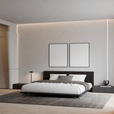 Modern Minimalist Yatak Odası İç Modeli Poster Çerçevesi Model 