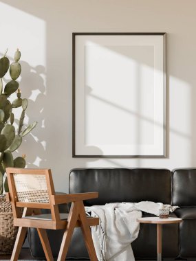 Minimalist Modern Oturma Odası İçi Poster Çerçeve Model - 3d Yapılandırma