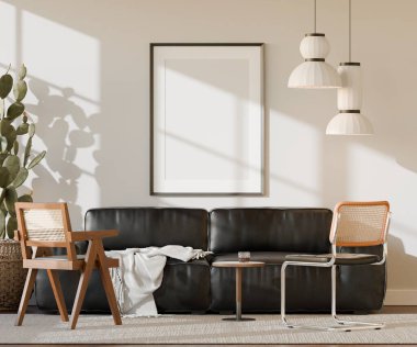 Minimalist Modern Oturma Odası İçi Poster Çerçeve Model - 3d Yapılandırma