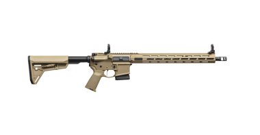 Modern automatic rifle in coyote color. Weapons for police, special forces and the army. Automatic carbine with mechanical sights. Assault rifle on white back.