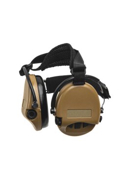 Beyaz bir kulaklığa koruyucu kulaklık. Güvenlik ekipmanları. Gürültü azaltmak için kulaklık. Hafif arkaplan.