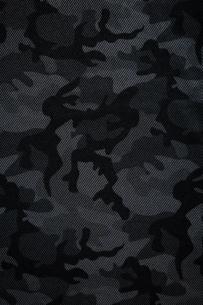 カモフラージュ柄 トレンドダークグレーのカモフラージュ生地 軍の質感だ 暗い背景 — ストック写真