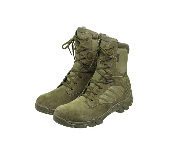 Modern Army Combat Boots Nnew Khaki Shoes Isolate White Background — Stock Photo, Image