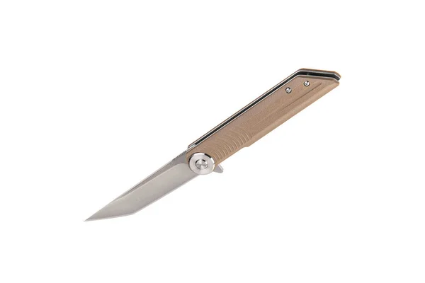 Taschenklappmesser Isolieren Auf Weißem Hintergrund Kompaktes Scharfes Messer Aus Metall — Stockfoto