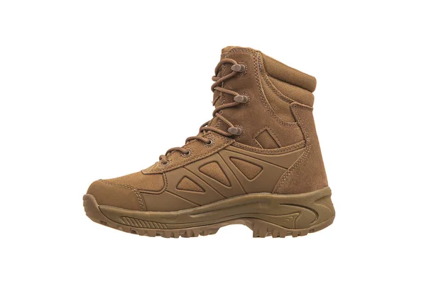 Modern Army Combat Boots New Desert Beige Shoes Isolate White — Stok Foto
