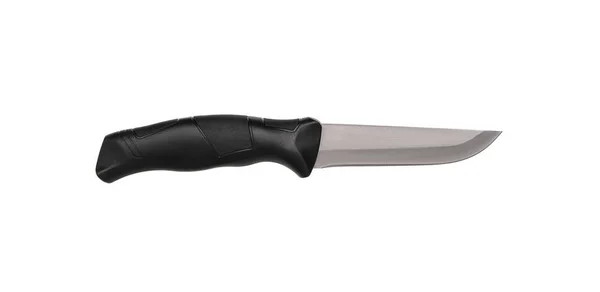 Μοντέρνο Κυνηγετικό Μαχαίρι Μαύρη Λεπίδα Και Πλαστική Λαβή Ατσάλινα Όπλα — Φωτογραφία Αρχείου