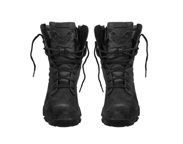 Botas Combate Modernas Exército Novos Sapatos Pretos Isolar Fundo Branco — Fotografia de Stock