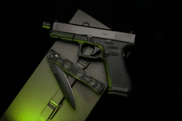 Modern Semi Automatic Pistol Short Barreled Weapon Self Defense Folding — Stock Photo, Image