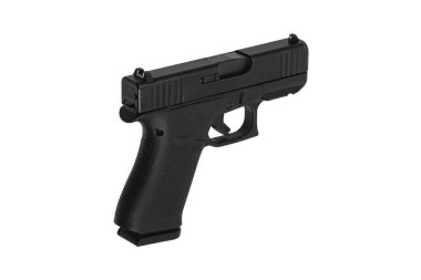 Modern yarı otomatik tabanca. Nefsi müdafaa için kısa namlulu bir silah. Polisi, özel kuvvetleri ve orduyu silahlandırmak. Beyaz arkaplanda izole et.