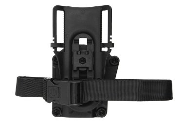 Plastik tabanca kılıfı. Kullanışlı ve gizli silah taşıma suçundan. Her yönden bak. Beyaz arkaplanda izole et.